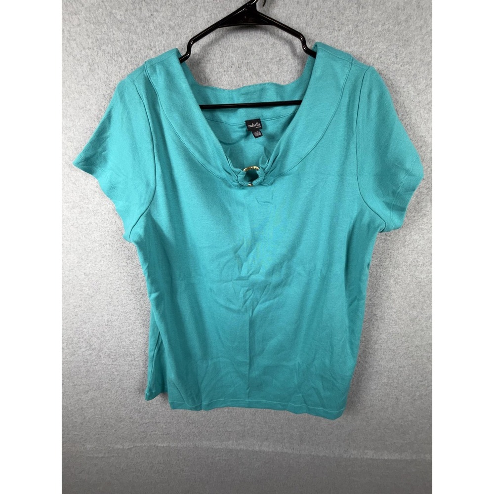 Rafaella Shirt Womens 2X Blue Scoop Neck Short Sleeve Ring Detail Jersey‎ Top